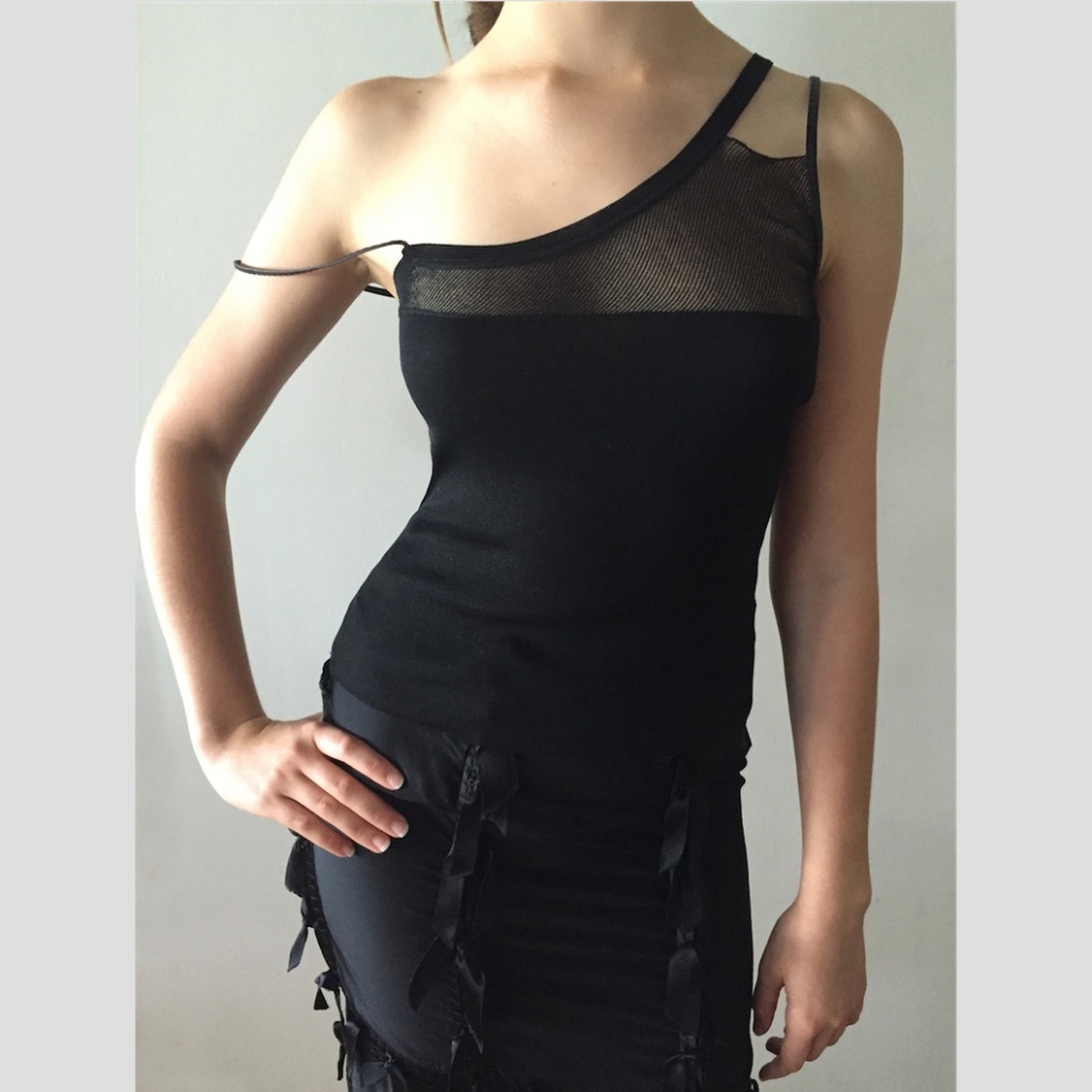 Gucci Black Seta Silk Top with black leather strap